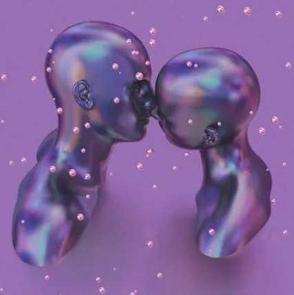 Render 3D di due busti iridescenti a confronto