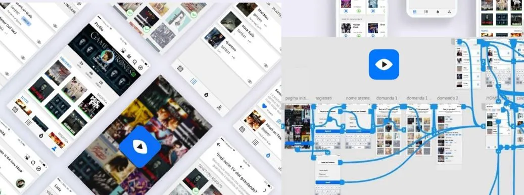 Schermate dell’app ShowList e diagramma dei flussi di navigazione del prototipo