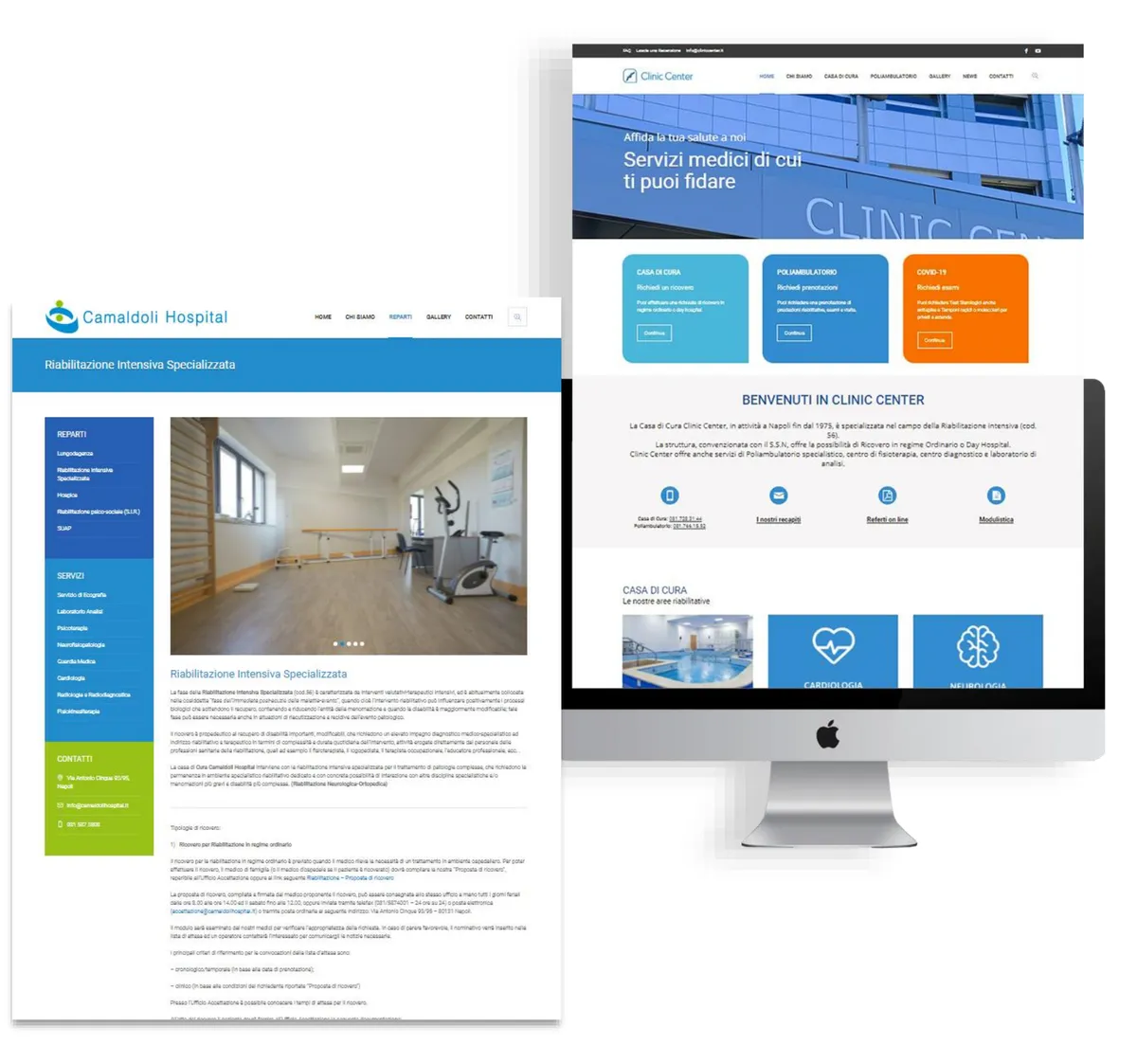 Mockup dei siti Clinic Center e Camaldoli Hospital