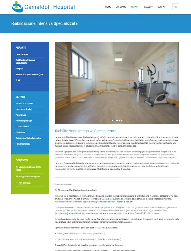 Pagina «Riabilitazione Intensiva Specializzata» del sito Camaldoli Hospital