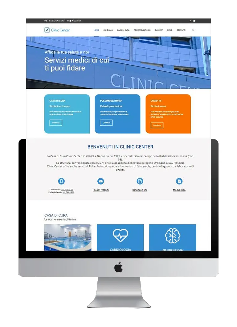 Homepage del sito Clinic Center su un monitor desktop