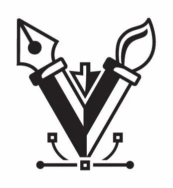 Logo illustrato con pennino e pennello incrociati a formare una V