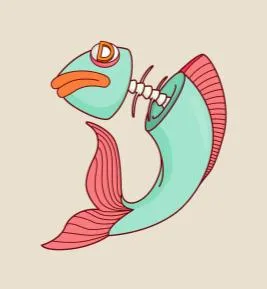 Illustrazione di un pesce con lische a vista